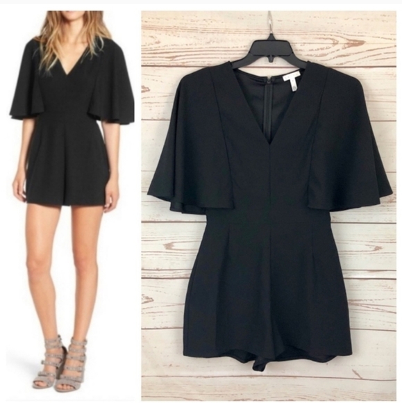 🌸 Leith Nordstrom Flutter Cape Sleeve Black Romper Dress Size Small - Picture 7 of 8